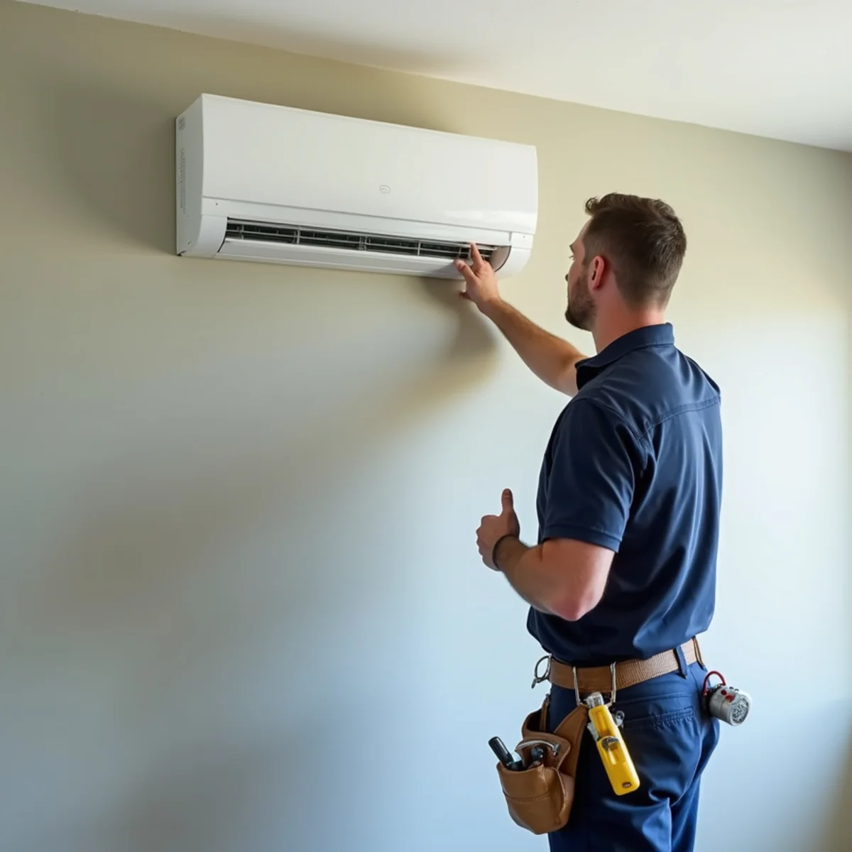 Modern ductless mini split wall unit providing quiet zoned comfort in Bel Air home addition