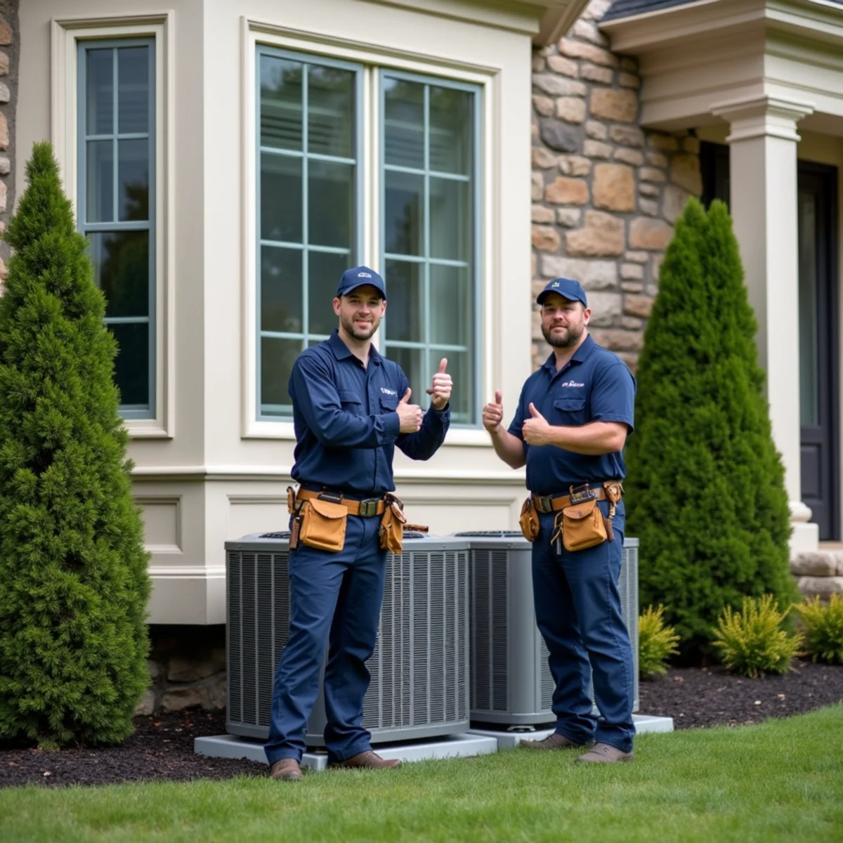 Technician servicing dual heat pump compressors at an expansive Fallston, MD estate home